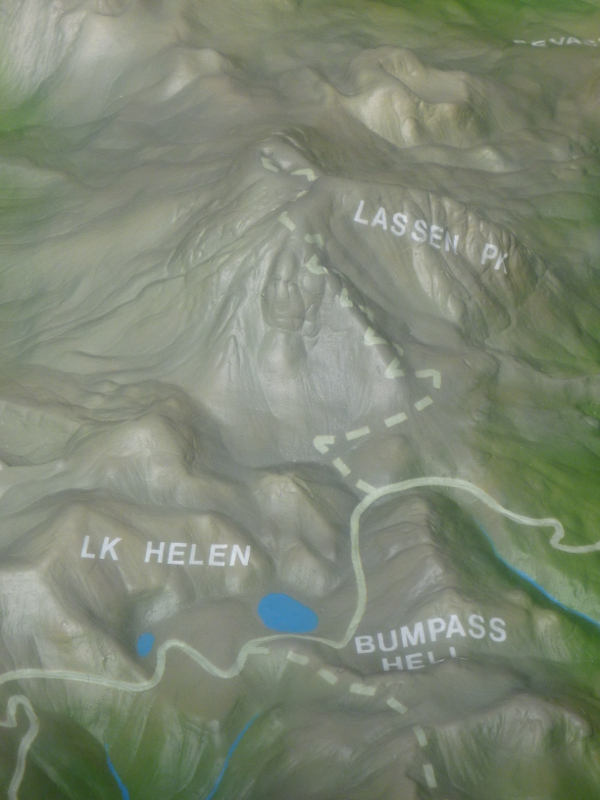 3D map with Bumpass Hell, Lake Helen and Lassen Peak