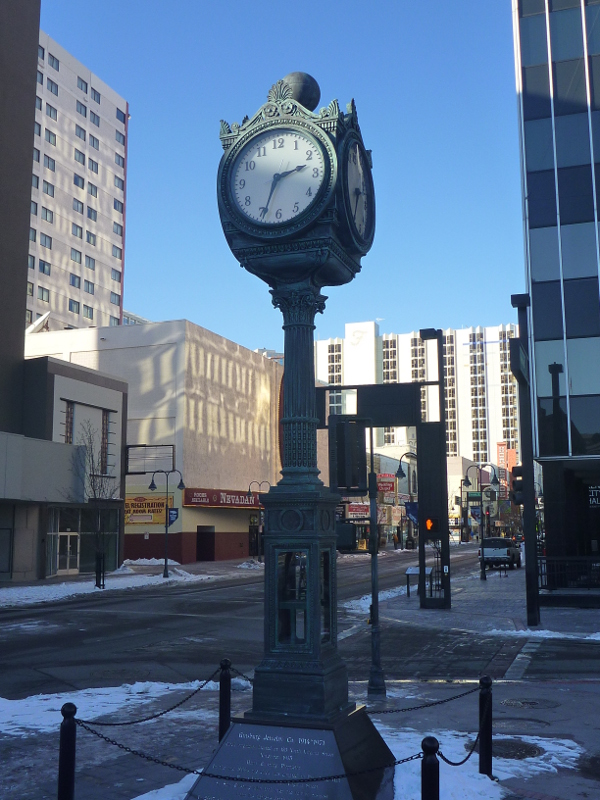 Ginsburg Jewelry Clock at City Plaza 
                       in downtown Reno, Nevada