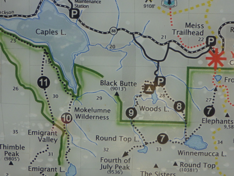Map with lakes southwest of Carson Pass