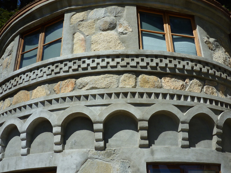 Granite boulders and artful elements of the circular tower